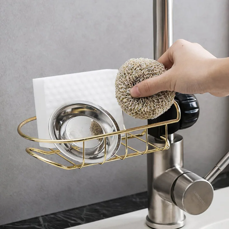 

1 Pcs Kitchen Faucet Sponge Holder Rack Stainless Steel Sink Faucet Hanging Storage Rack Bathroom Kitchen Sponge Storage Holder