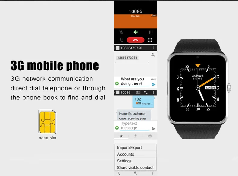 GT08 плюс Смарт-часы Android Поддержка Камера Nano 3g sim-карты мобильный телефон Bluetooth WI-FI gps google map/Play Store наручные часы