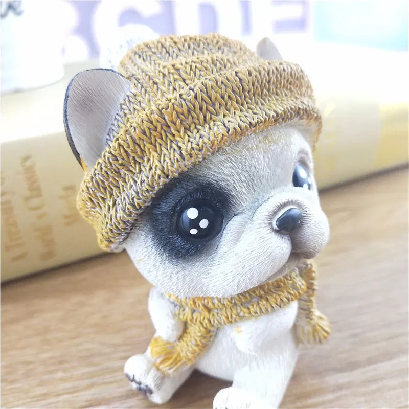 

High Quality Animal Sweater Dog Resin Action Figure Toys Bulldog Teddy Head Toy for Car Decoration Kids Toys Figurine