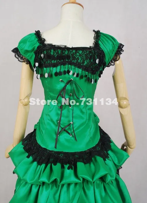 Изготовленный На Заказ Благородный зеленый и черный хлопок с короткими рукавами викторианские Бальные платья викторианское женское платье с бантом для вечерние