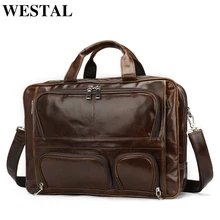 WESTAL мужской портфель из натуральной кожи, мужская сумка-мессенджер, дорожная сумка для ноутбука, мужская Сумка для документов, кожаный деловой портфель 7289