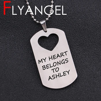 

Custom Name Heart Necklace Pendant Keychain Emptey Heart Set Necklace Lover Couples Valentine's Gifts Engraved My Heart Belong