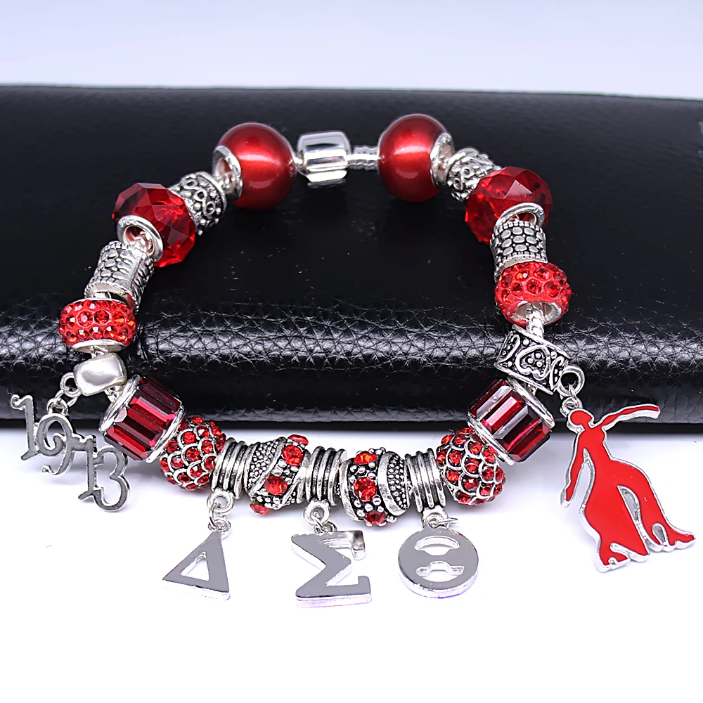 

Popular University Greek society DELTA SIGMA THETA sorority Murano glass beads bracelet student exquisite gift souvenir bangle