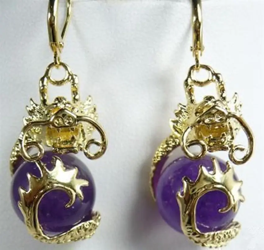 

Attractive 14mm purple jade dragon Jewelry Earrings