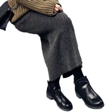 Вязаное изделие средней длины, Разделение юбка Для женщин Высокая талия юбка осень-зима тонкий свитер средней длины женские юбки в стиле casual юбка NS777