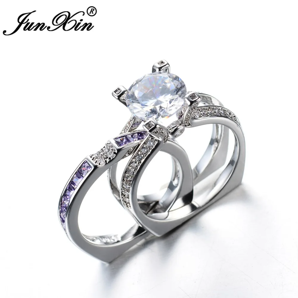 

JUNXIN Luxury Female Purple Ring Set Bridal Sets High Quality Gold Filled Jewelry Vintage Wedding Rings For Women Gifts