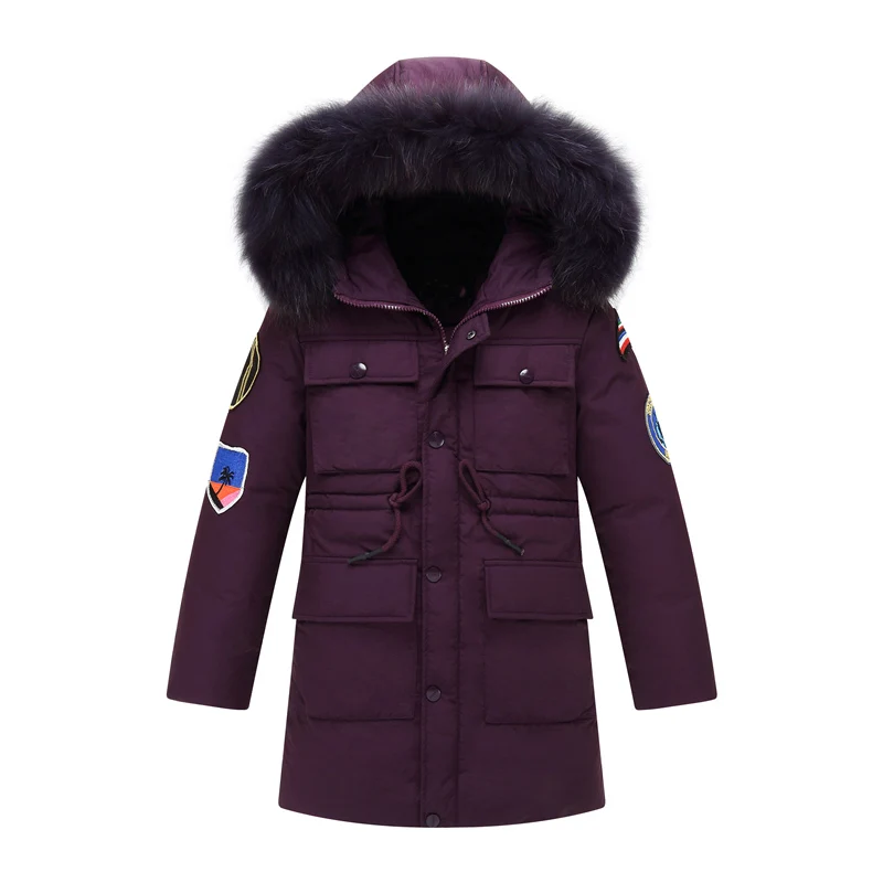 

Teenage Winter Down Parkas Jackets Boys Fashion Fur Collar Coats Children Thickening Hooded Warm Windproof Jacket Kids Clothes