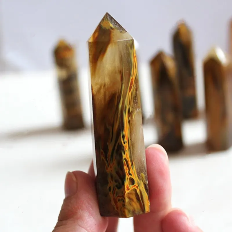 Natural Crystal Striped Tiger Skin Hexagonal Prism 6-9CM Crystal Stone And Minerals FishTank Stone Healing Hexagonal Gemstone