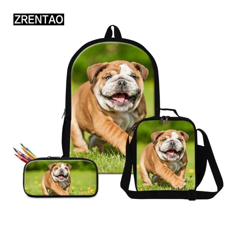 

ZRENTAO children school backpack 3D puppy print pencil case lunch cooler teenagers 3 PCS\set travel bags pupil mochilas