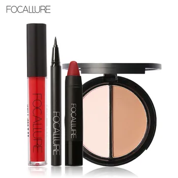 

Focallure 4Pcs Easy Lip Makeup Black Eyeliner Pencil Matte Lip Gloss Sexy Matte Lip Sticker Face Bronzer Highlighter Palette