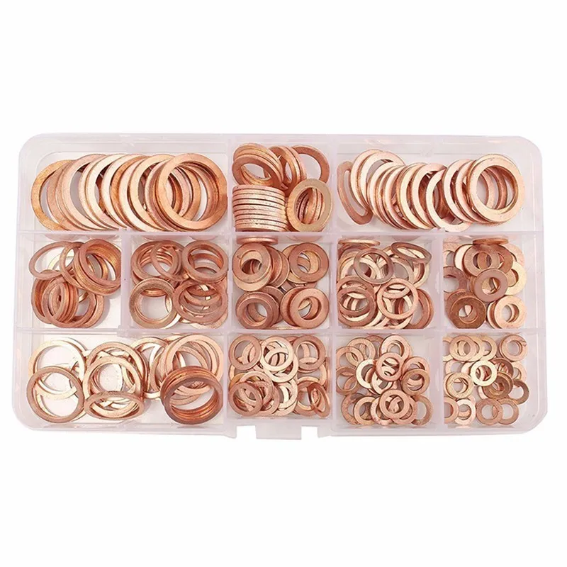280pcs/Set Copper Flat Washer Plain Washers With Box Fitting for Screws Bolts Fasteners 12 Sizes Metal O-Rings Plumbing Gaskets