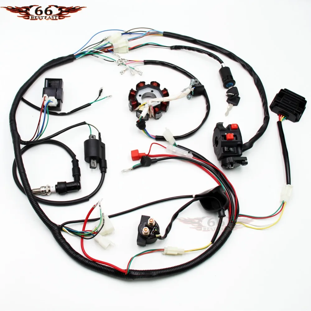 Full Electric Wiring Harness Wire Loom CDI Coil Stator Assembly For ATV