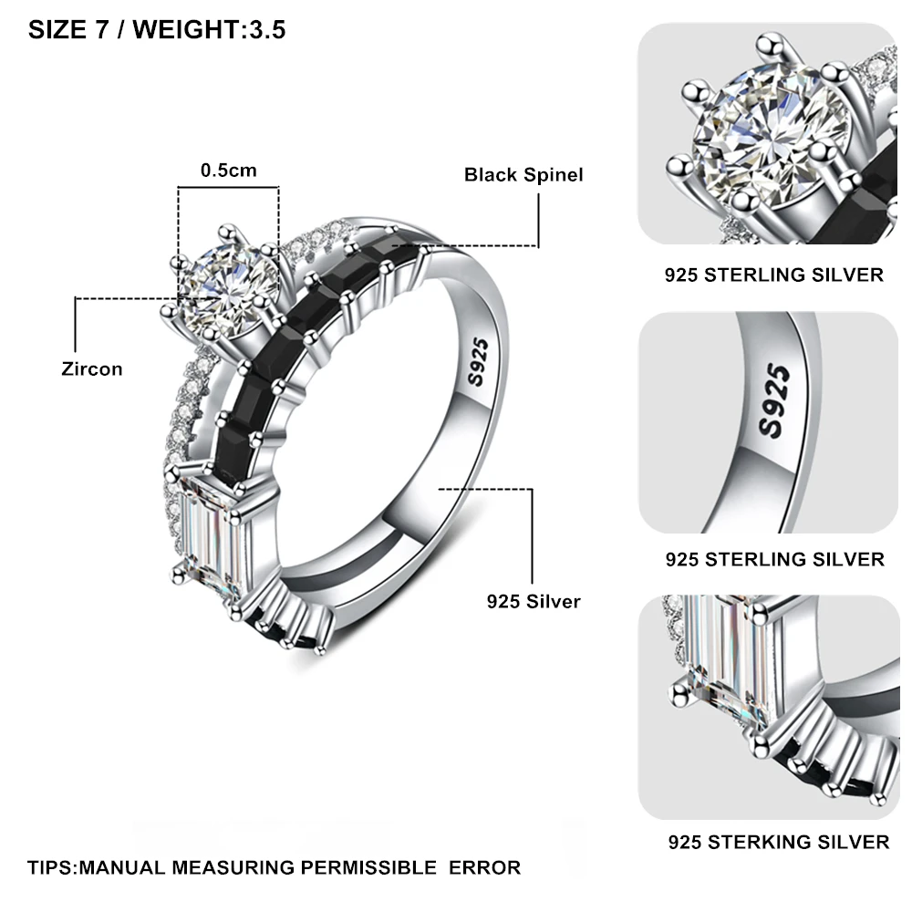 Новинка, модное 925 пробы Серебряное ювелирное изделие для помолвки, черная шпинель, обручальное кольцо для женщин, Anillos Mujer G047