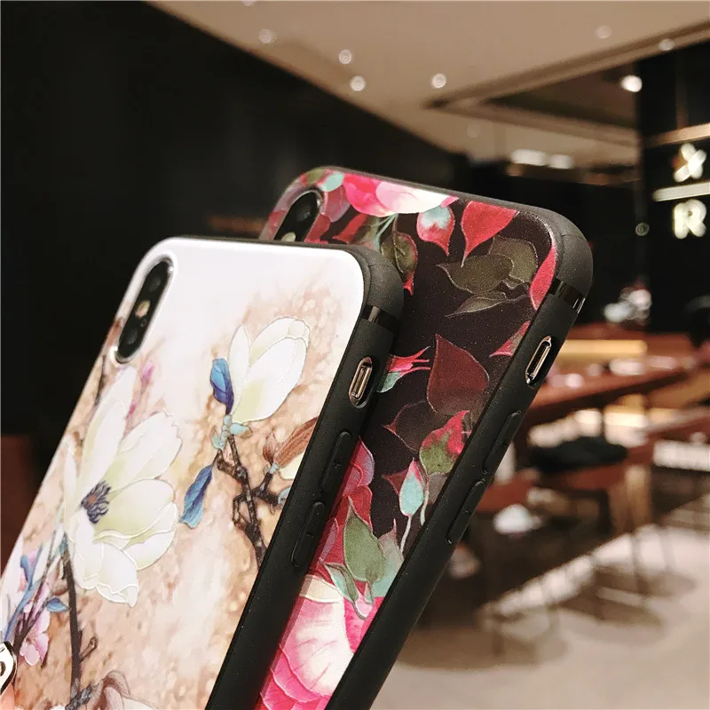 Чехол для телефона Boucho Relief Plant Rose Flower iPhone XS MAX 5 5S SE мягкий чехол из ТПУ iphone XR X 6 6S 7 8