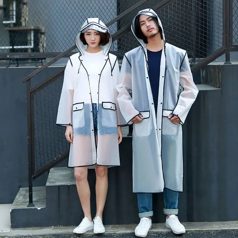 

Waterproof Unisex Rain Jacket with Solid Ribbon Semi Transparent Summer Raincoats Outside Walking EVA Rain Gear Supplies