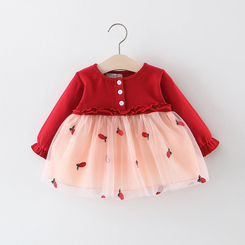 

HOT! baby Girls Sweet cotton wedding Strawberry embroidery dress baby girl clothes children's clothing bebe spring autumn New