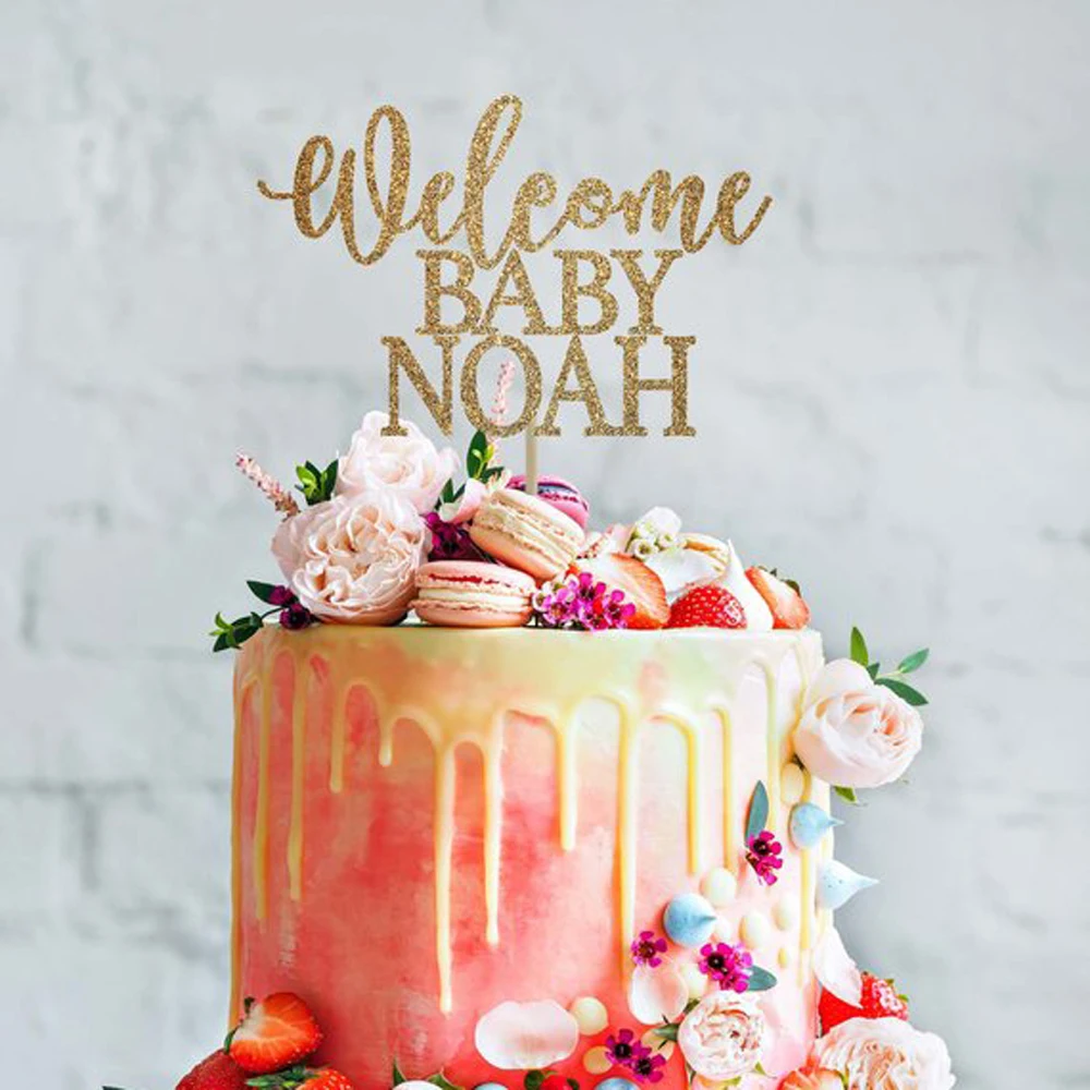 Personalized Welcome Oh Baby Cake Topper , wood Silver Gold Mirror Personalized CakeTopper for Kids Birthday Baby Shower decor