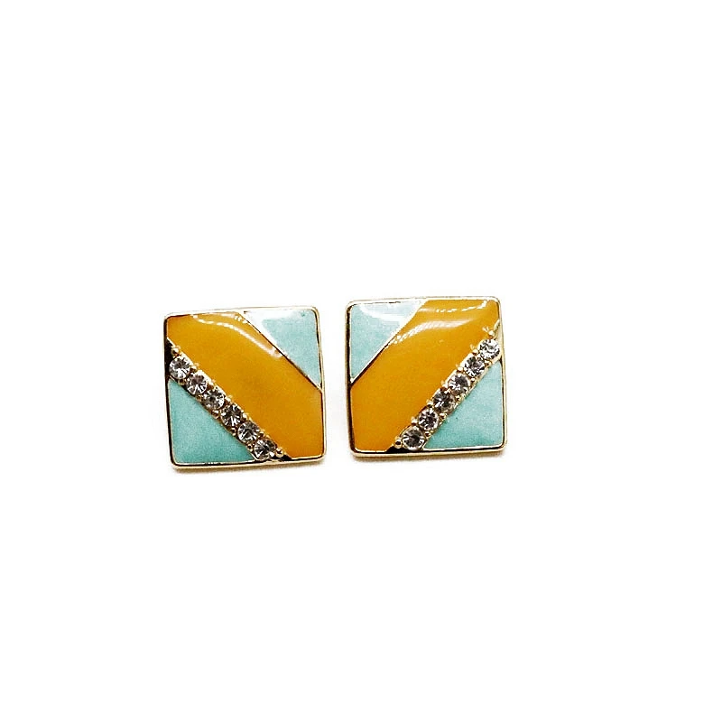 

Free Shipping Square Enamel Crystal Earrings Multi-Color Party Jewelry