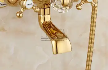 Luxury Crystal Handle Bathtub Gold Brass Faucet with Hand Shower Telephone Type Bath Faucets Sets Mixer Tap Wall Mounted EL8310G