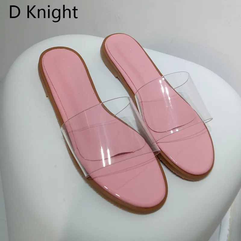 2018 New Summer Women Slippers Slides Yellow White Women Transparent Hollow Out Single Sandals Non-slip Fashion Mules Pink Green (18)