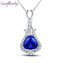 New Vintage Trillion 8.5mm Solid 18Kt White Gold Tanzanite Pendant Necklace,Diamond Wedding Jewelry For Sale WP048