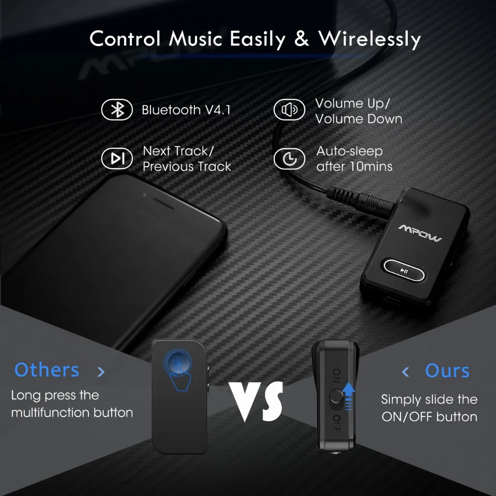 Mpow Bluetooth 4,1 адаптер приемник стерео звук качественный автомобильный адаптер автомобильная аудиосистема беспроводной приемник с микрофоном Поддержка Siri