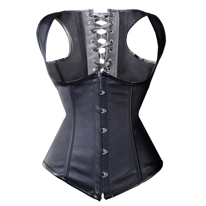 Women Sexy Black Vest Lace Up Satin Steel Boned Underbust Waist Cincher