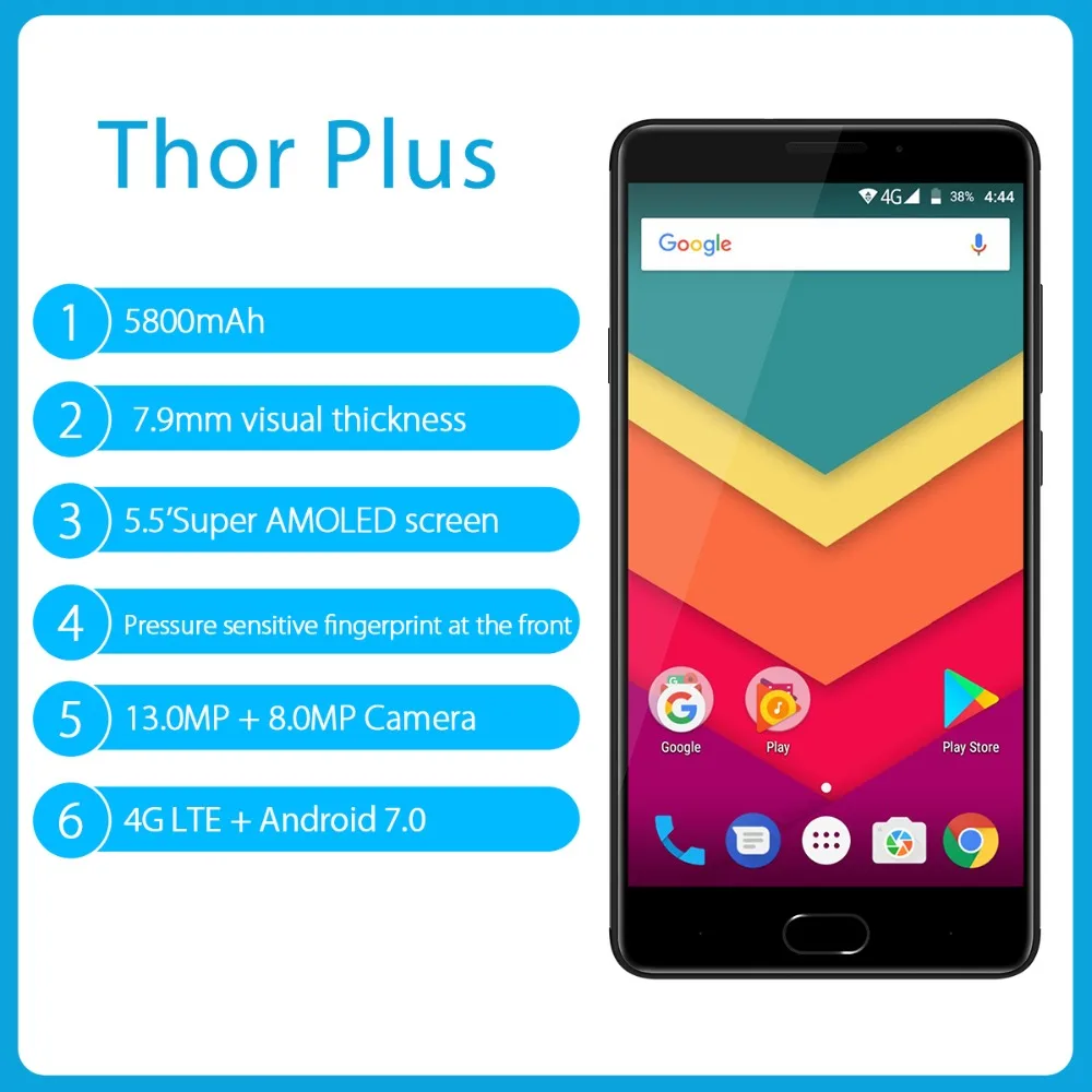 Vernee Тор плюс 5800 мач MT6753 Octa Core мобильный телефон 5 дюймов AMOLED HD 3 ГБ оперативная