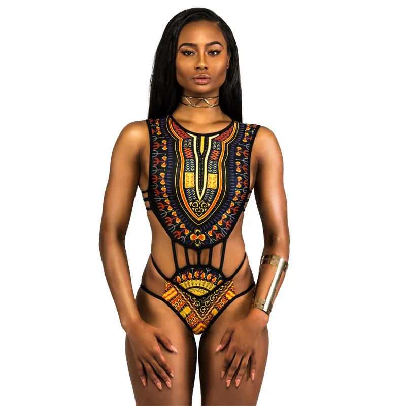 Хит, Африканский женский слитный купальник с цифровой печатью, винтажный сексуальный купальный костюм, Египетский Золотой купальник, пуш-ап, купальный костюм - Цвет: Black Gold