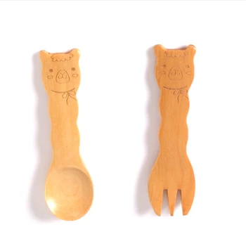 

alpaca Spoon Fork Set Animal Children Tableware Lama Spoon Rabbit Wood Spoon for Party 20pcs(10 Set) Super Lovely Kid Cutlery