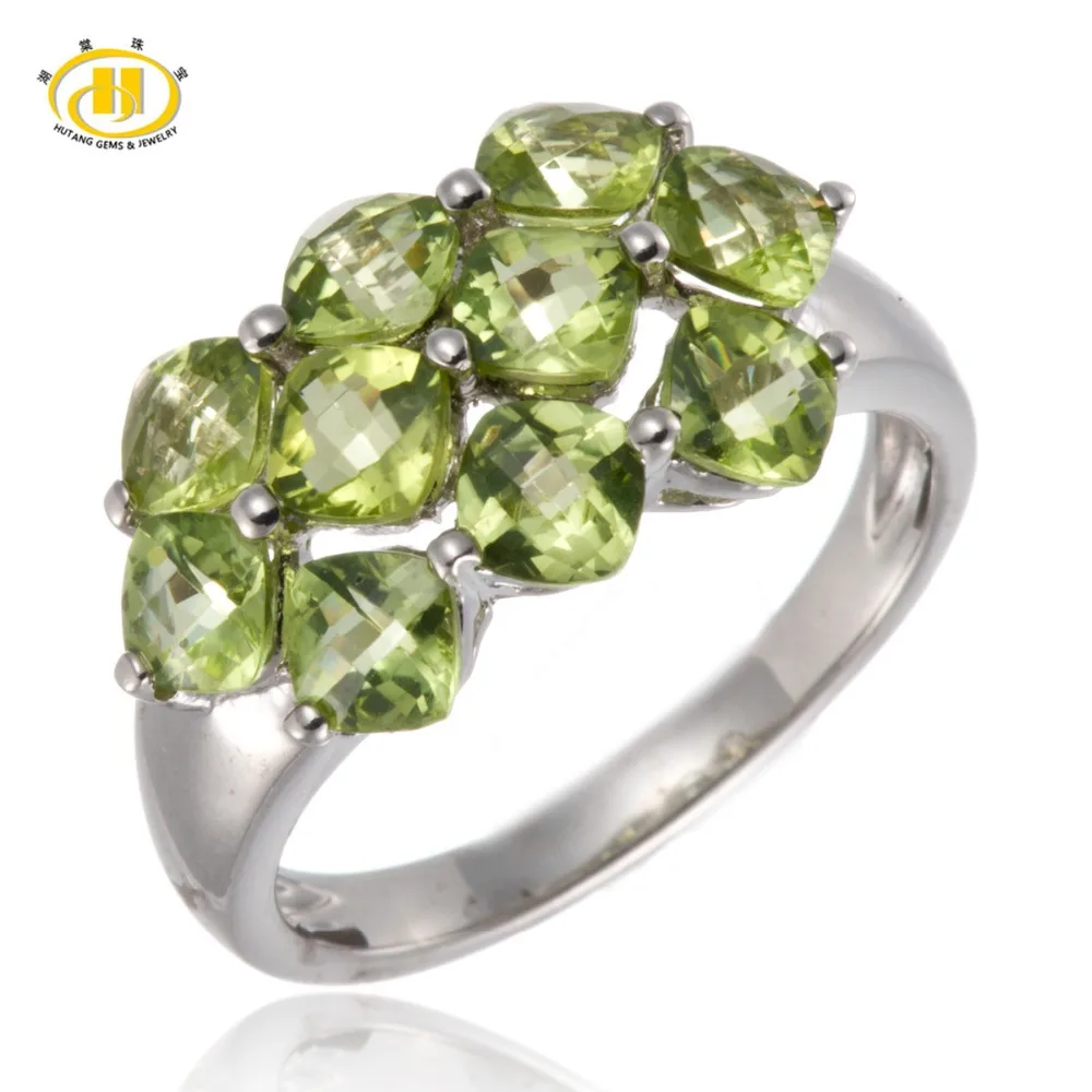 

Hutang Trendy 3.6ct Natural Peridot Solid 925 Sterling Silver Ring Checkerboard Cut Gemstone Fine Jewelry Mother's Day Gift