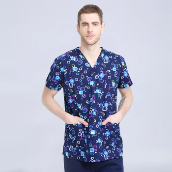 

New Summer Men Women Hospital Medical Scrub Set Printed Dental Clinic Short Sleeved Doctor Nurse Operational Uniforms