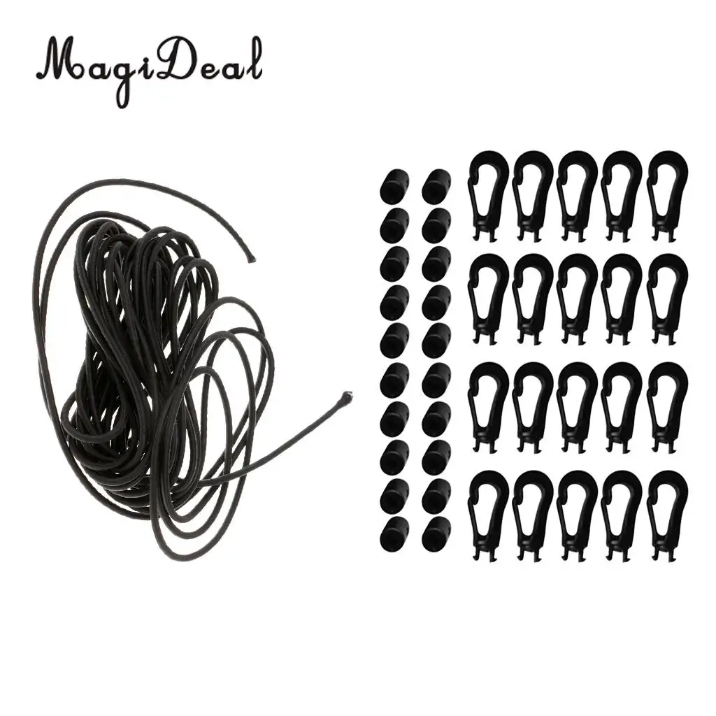 MagiDeal 1pcs Shock Bungee Cord with 20 Pcs 5mm Karabiner Hook Elastic Cord Rope End