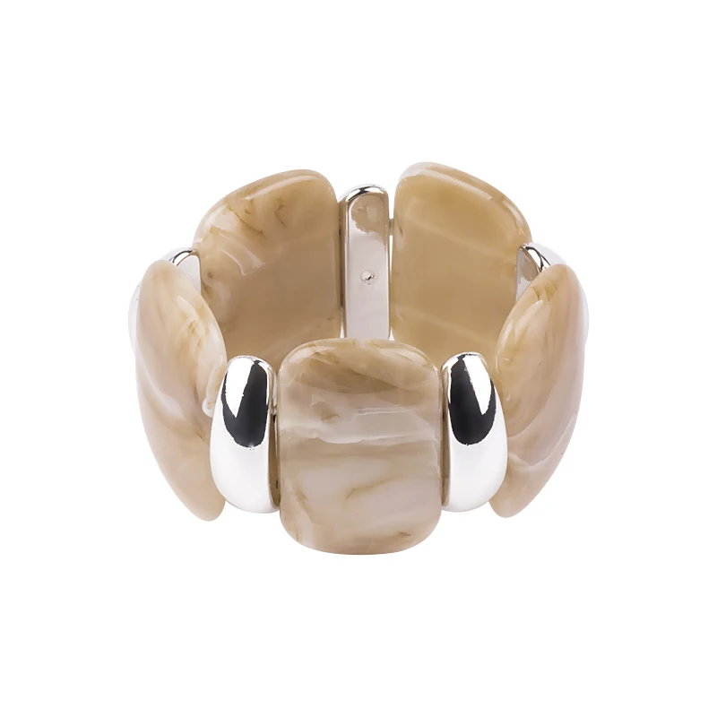 Classic Geometric Resin Cuff Fashion Bracelets Bangles for Women Stretch Acrylic Silver Metal Wide Bracelet Female Charm Jewelry (3)