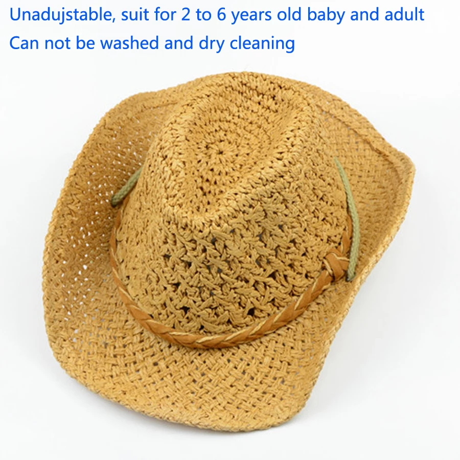 2 3 4 5 6 7Y Kids Cowboy Hat Summer Travel Sun Hat Boy's Straw Cap