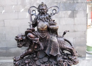 

USPS to USA S0613 15 Chinese Pure Red Bronze Copper inviolable god of wealth Ride on Tiger Statue