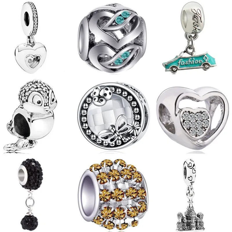

Hot Selling Crystal Car Owl Panda Castle Crack Spider Ladybug Heart Fit Original Pandora Charms Beads for Women DIY Jewelry