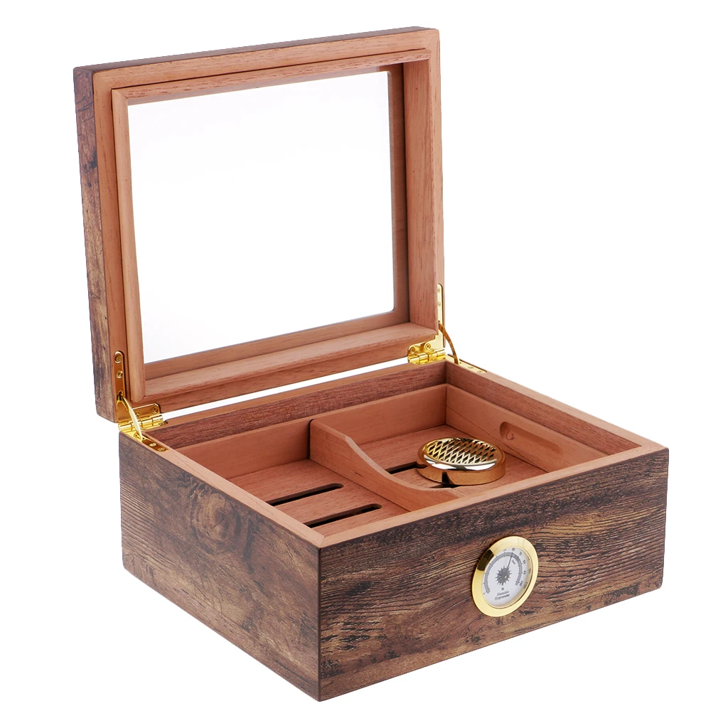 Large Capacity Cigar Box Solid Wood Cigar Humidor Case Cigar Storage Box with Hygrometer and Humidifier