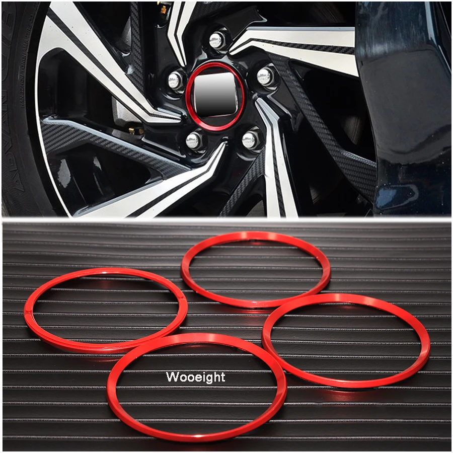4Pcs Aluminum Alloy Wheel Center Hub Ring Decorative Decals Cover Trim Fit For Honda Civic 2016 2017 Red  Blue  Gold (3)