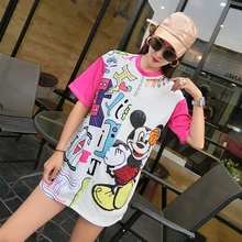 Новинка лета, ulzzang Harajuku, мультяшный принт, длинный короткий рукав, Футболка женская, большой размер, женская, короткий рукав