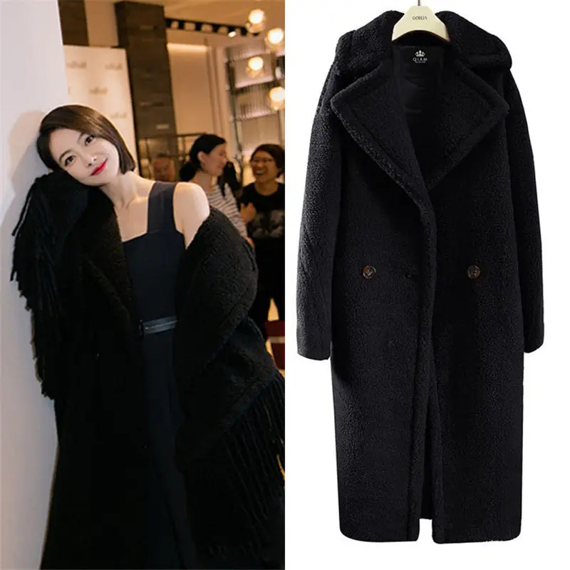 new Fashion Faux Fur Long Coat Women Lamb Fur Coats Autumn Winter Women's Clothing Warm Parkas Outerwear N844