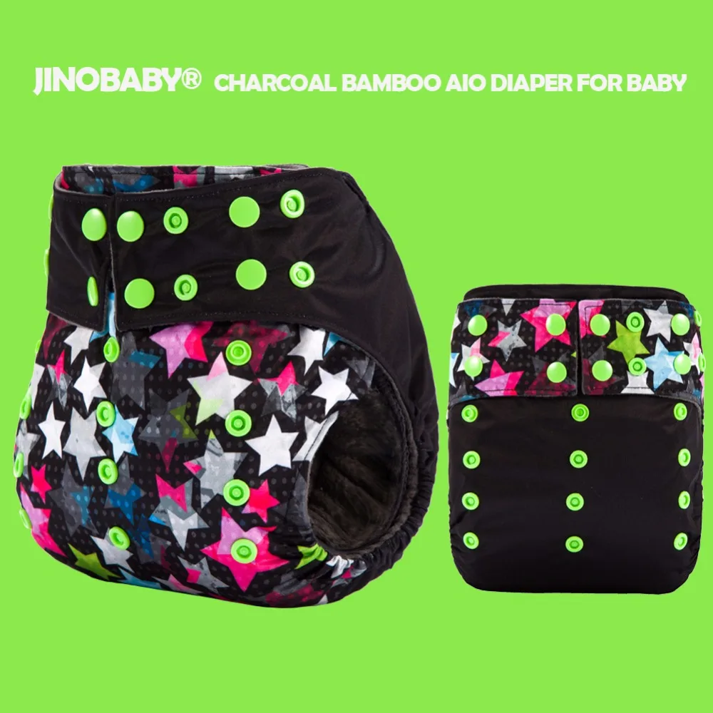 Модные звезды! JinoBaby древесный уголь бамбуковые подгузники многоразовые все в
