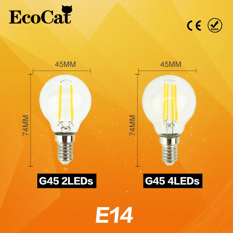 Светодиодный светильник E27, светодиодный G45, переменный ток 220 В, 240 в, E14, винтажный теплый белый 2 Вт, 4 Вт, 6 Вт, лампа Эдисона, декоративная лампа, светодиодный специальный декоративный светильник