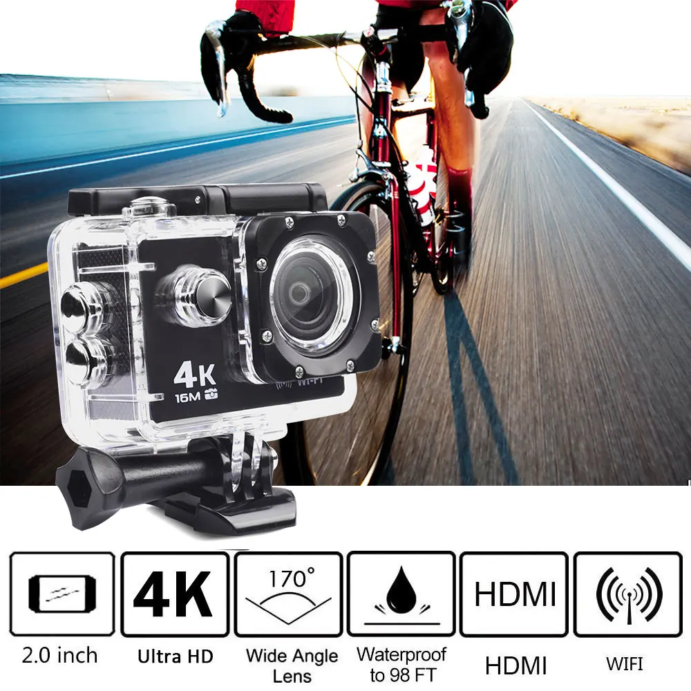 Спортивная Экшн камера для мотоцикла 4K 16M 173 Объектив WIFI Suport 64GB Max 30M