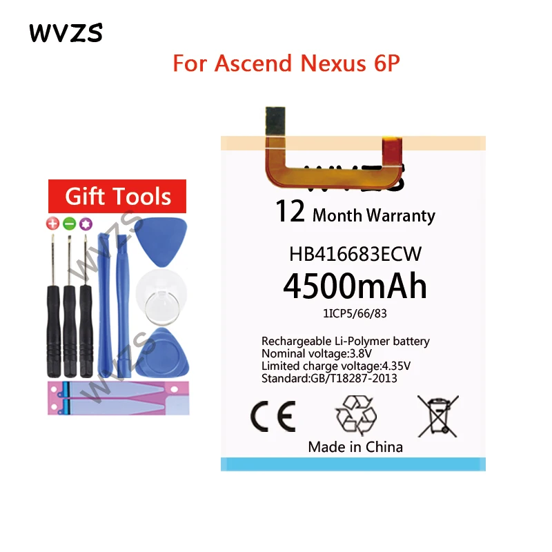 

wvzs 4500mAh Li-Polymer Battery HB416683ECW for Huawei Google Ascend Nexus 6P H1511 H1512 Replacement Batteries