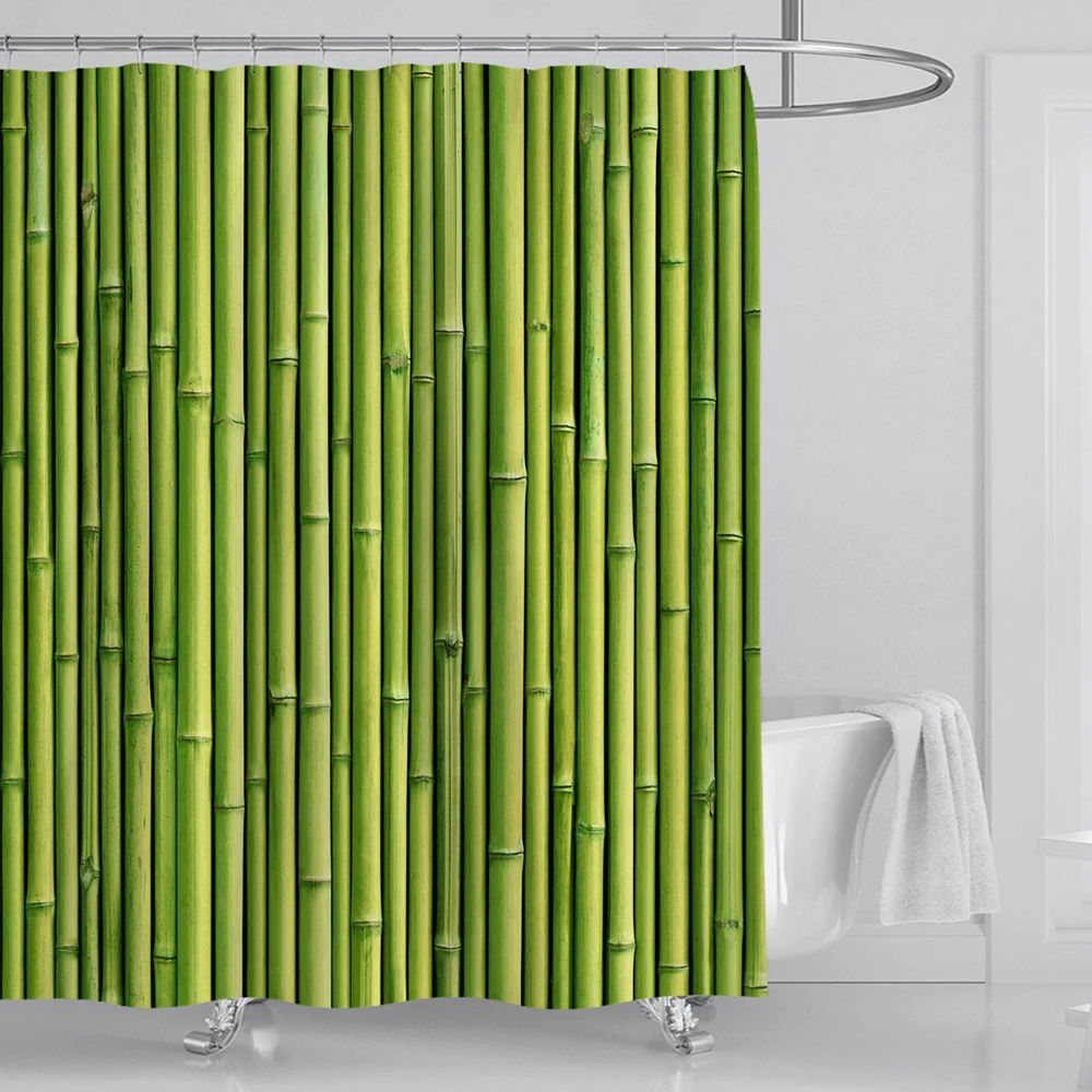 Зеленая бамбуковая занавеска для душа, полиэфирная ткань, занавеска для ванной комнаты, Бамбуковая винтажная дверь, аксессуары для ванной комнаты, 3D занавеска