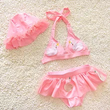 Бикини для девочек; раздельный Комплект из трех предметов; Модный Купальник с вышивкой и рисунком для девочек; раздельный купальник для девочек