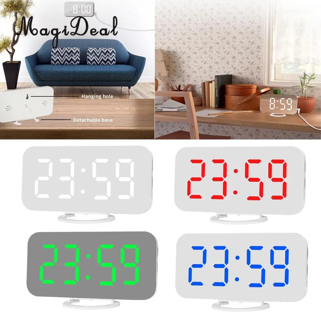 Phone Charging USB Alarm Clock Digital Clock with Large Easy-Read LED Display Diming Mode Snooze Function Mirror Surface
