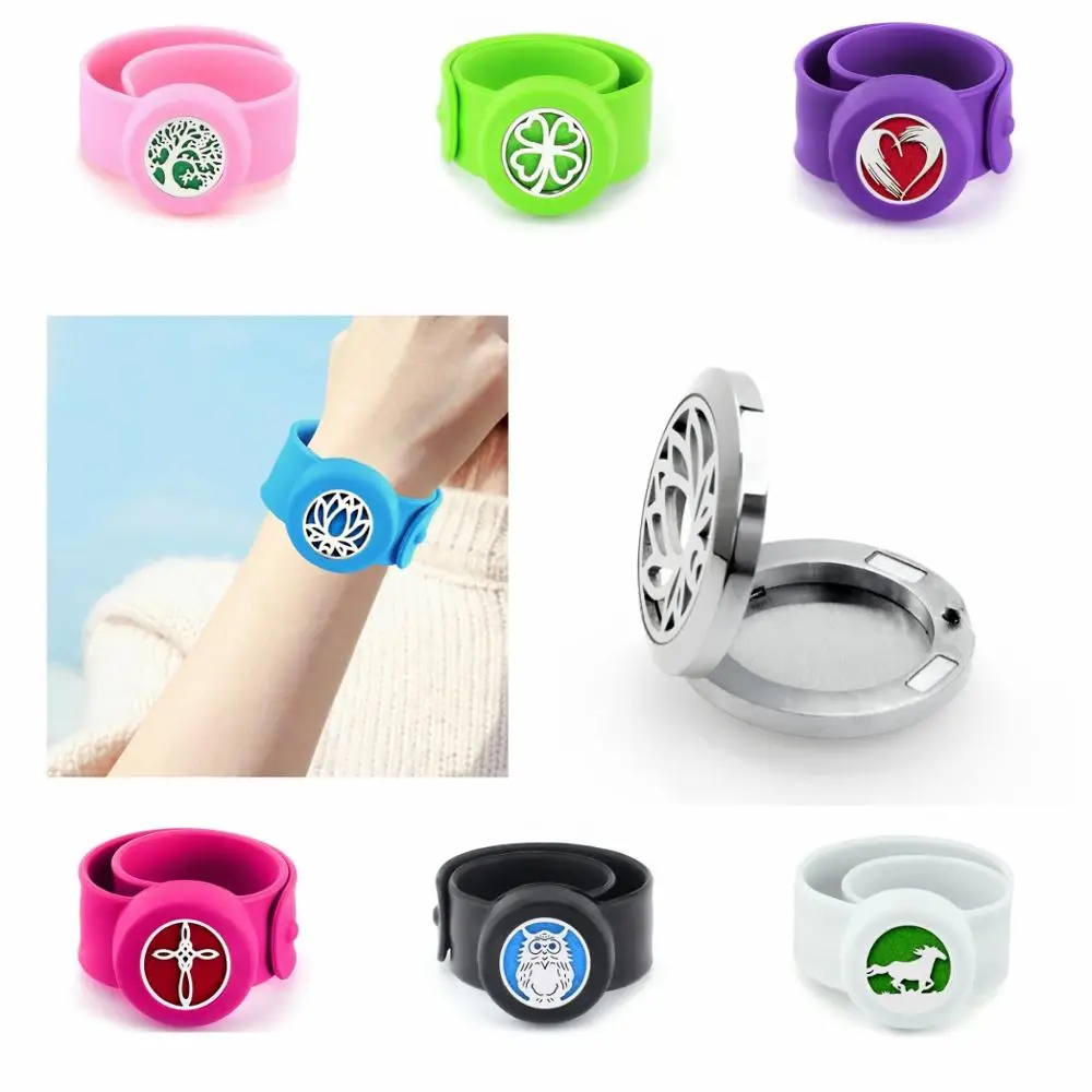 

Heart kids gift Repellent diffuser Bracelet 316L stainless steel 25mm Magnet Essential Oil Diffuser locket Silicone bangle 10Pad