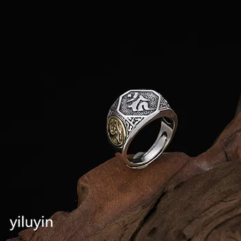 

KJJEAXCMY boutique jewelryar S925 sterling silver six words genuine ring retro personality men domineering vintage